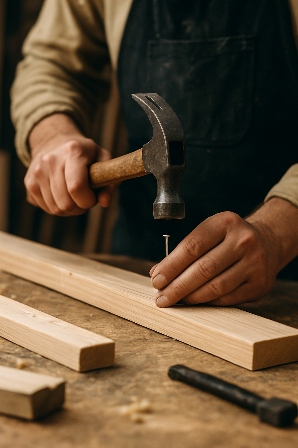 Build category icon showing hand tools, lumber, and repair materials in a Depression-era workshop style