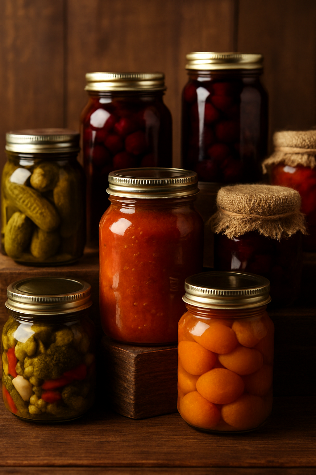 Preserve category icon showing jars, canning supplies, and food preservation tools in a rustic Depression-era style